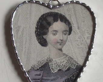Fiona and The Fig - Early Antique Victorian 1856 Graham's Magazine -  French Fashion Plate - Charm Soldered Necklace Pendant