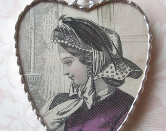 Fiona and The Fig - Antique Victorian-Godey's 1862-French Fashion Plate - Charm Soldered Necklace Pendant