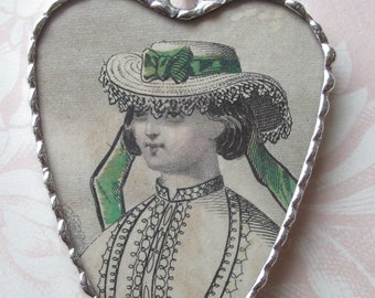 Fiona and The Fig - Antique Victorian-Godey's 1862-French Fashion Plate - Charm Soldered Necklace Pendant