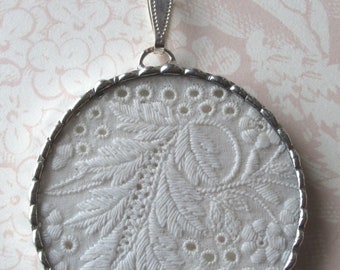 Fiona & The Fig - Antique Victorian Broderie Anglaise Lace - Soldered Charm - Necklace - Pendant-Jewelry