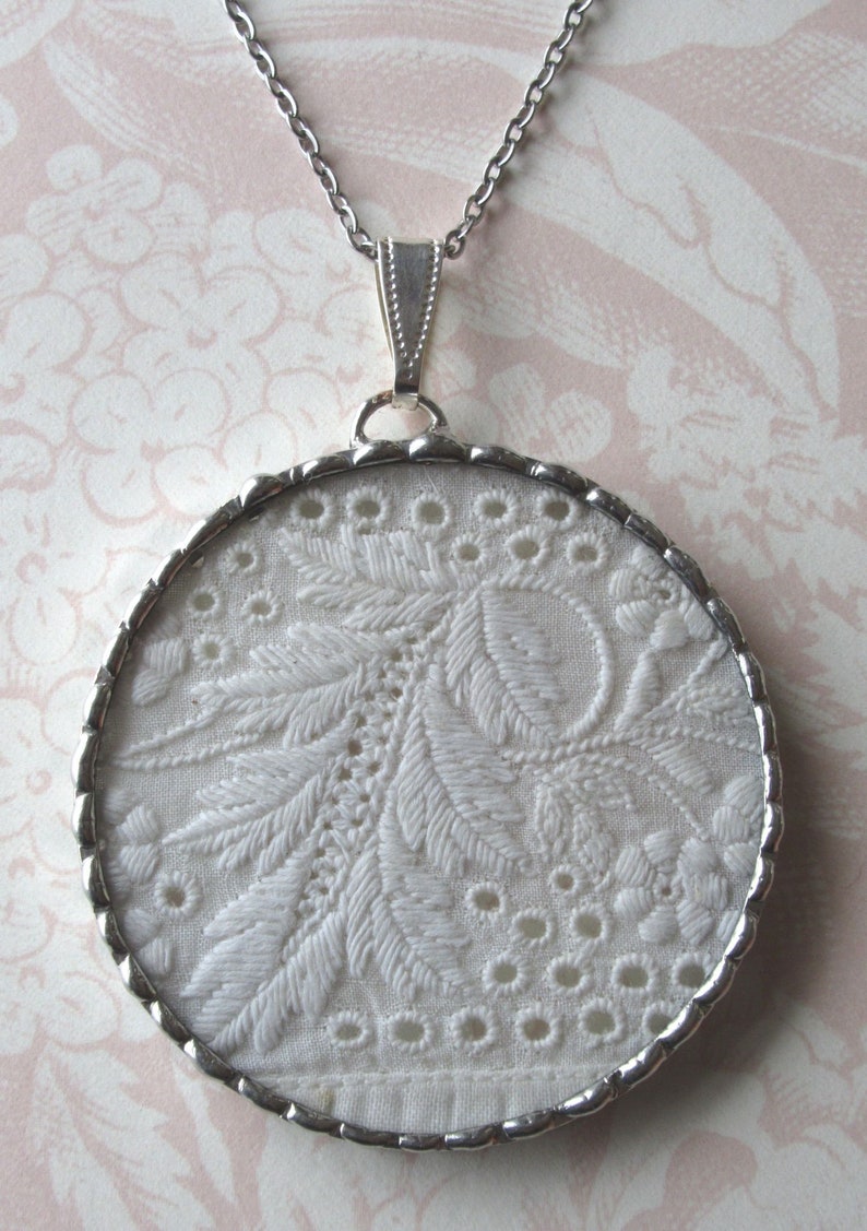 Fiona & The Fig Antique Victorian Broderie Anglaise Lace Soldered Charm Necklace Pendant-Jewelry image 1