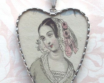 Fiona and The Fig - RARE 181 Years Old - Antique Victorian-Petersons 1843-French Fashion Plate - Charm Soldered Necklace Pendant