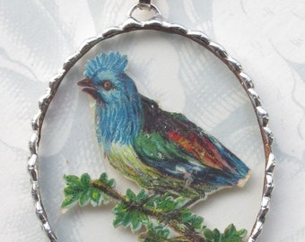 Fiona and The Fig - Antique Victorian Die Cut Blue Bird - Charm Soldered Necklace Pendant