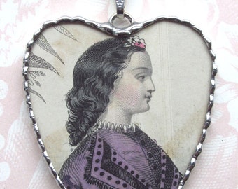 Fiona and The Fig - Antique Victorian-Godey's 1862-French Fashion Plate - Charm Soldered Necklace Pendant