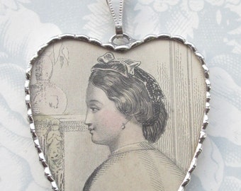 Fiona and The Fig - Antique Victorian-Godey's 1862-French Fashion Plate - Charm Soldered Necklace Pendant