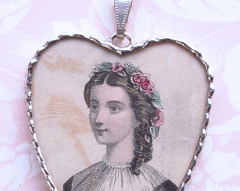 Fiona and The Fig - Antique Victorian-Godey's 1862-French Fashion Plate - Charm Soldered Necklace Pendant