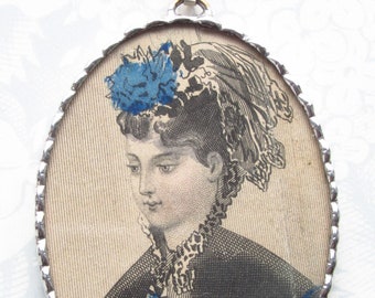Fiona and The Fig - Antique Victorian-Les Modes de Paris 1870-French Fashion Plate - Charm Soldered Necklace Pendant