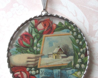 Fiona and The Fig - Antique Victorian Die-Cut "Yours Truly" - Charm-Soldered Necklace Pendant