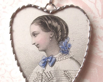 Fiona and The Fig - Antique Victorian-Modes de Paris 1857-French Fashion Plate - Charm Soldered Necklace Pendant