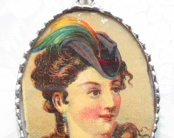 Fiona and The Fig - Antique Victorian Print - Lovely Young Lady - Charm Soldered Necklace Pendant