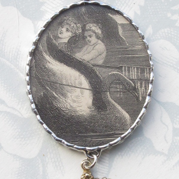 Fiona and The Fig - Antique Victorian Steel Engraving-1863 New Years Eve - Charm Soldered Necklace Pendant