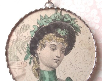 Fiona and The Fig - Antique Victorian-Petersons 1890-French Fashion Plate - Charm Soldered Necklace Pendant