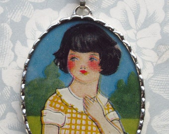 Fiona and The Fig - Antique 1920s-Art Deco Little Girl - Charm Soldered Necklace Pendant