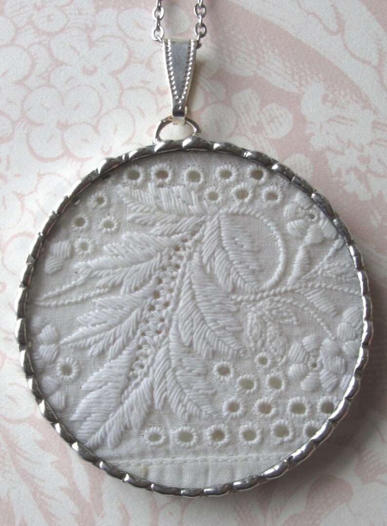 Fiona & The Fig Antique Victorian Broderie Anglaise Lace Soldered Charm Necklace Pendant-Jewelry image 2