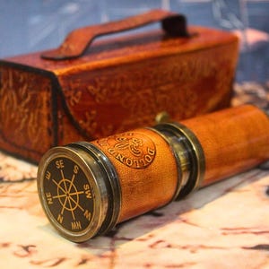 Vintage Brass Telescope: 16 Inch Nautical Spyglass with Leather Case