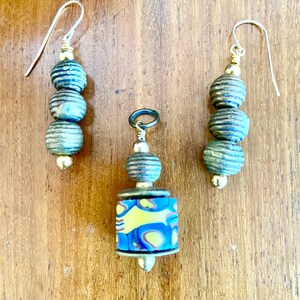 African Trade bead earring and pendant set