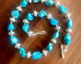 Turquoise and Sterling Silver Necklace:  First Quality