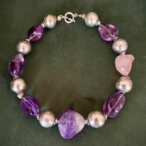 Stunning natural amethysts and sterling silver necklace image 1