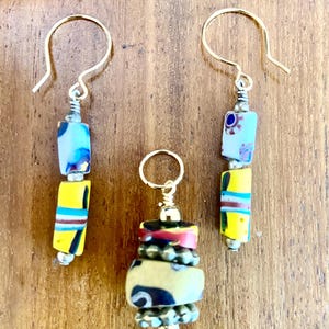 African trade bead earring and pendant set