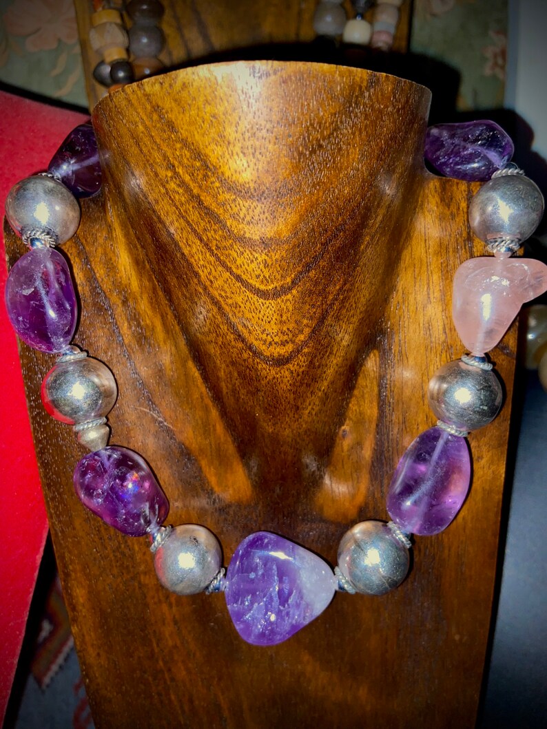 Stunning natural amethysts and sterling silver necklace image 2