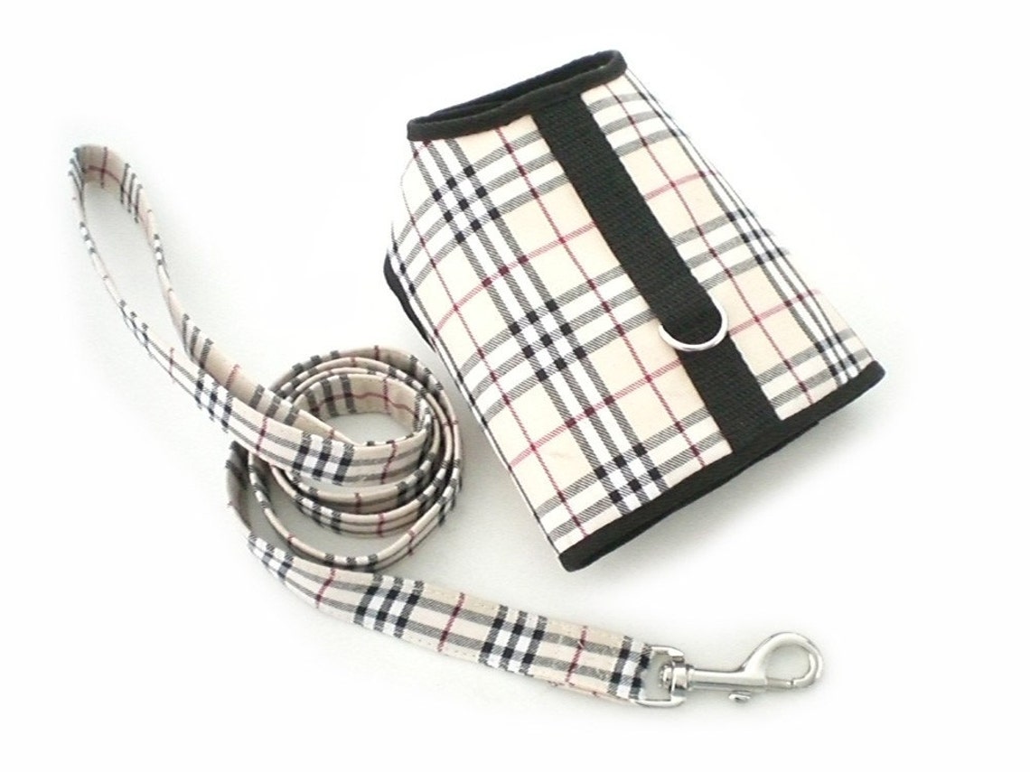 Plaid Dog Puppy Clothes Harness Vest Leash set Etsy