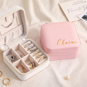 Joyero personalizado con nombre, estuche para joyas de damas de honor, joyero a medida, joyero de viaje, regalos para damas de honor, regalo para ella.