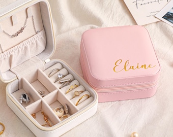 Boîte à bijoux de voyage en cuir personnalisée, étui personnalisé, cadeau de demoiselle d'honneur