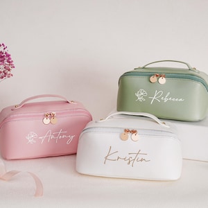 Bolsa de maquillaje bordada de cuero personalizada, bolsa de cosméticos personalizada con nombre, bolsa de aseo, bolsa de maquillaje para dama de honor, regalos para dama de honor, regalo para ella