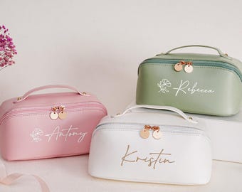 Personalisierte Leder Make-up Tasche, bestickter Kosmetikbeutel, Brautjungfer Geschenk