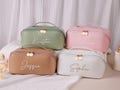 Personalized Leather Embroidered Makeup Bag, Custom Cosmetic Bag with Name, Toiletry Bag, Bridesmaid Makeup Bag, Christmas Gift,Gift for Her