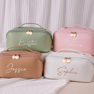 Personalized Leather Embroidered Makeup Bag, Custom Cosmetic Bag with Name, Toiletry Bag, Bridesmaid Makeup Bag, Christmas Gift,Gift for Her