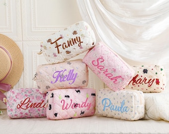 Personalized Embroidered Makeup Bag, Floral Cosmetic Bag, Custom Makeup Bag, Travel Makeup Pouch, Bridesmaid Makeup Bag, Bridesmaid Gifts