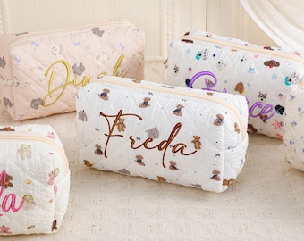 Personalized Embroidered Makeup Bag, Custom Makeup Bag, Floral Cosmetic Bag, Women Toiletry Bag, Travel Makeup Pouch, Bridesmaid Gifts
