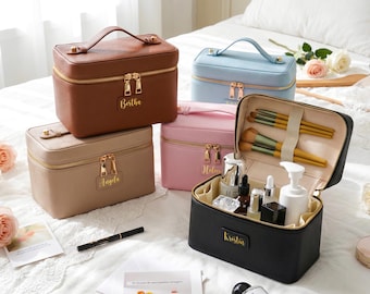 Personalized PU Leather Makeup Bag, Monogram Cosmetic Bag, Travel Toiletry Pouch