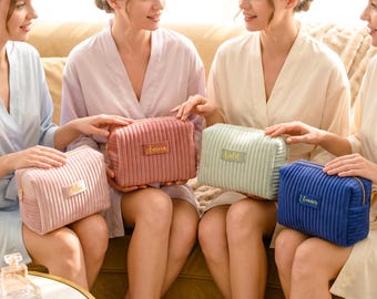Personalisierte Samt-Kosmetiktasche, maßgeschneiderte Make-up-Tasche, Brautjungfern-Geschenk
