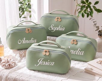 Neceser de piel personalizado, neceser bordado para artículos de aseo, regalo para damas de honor