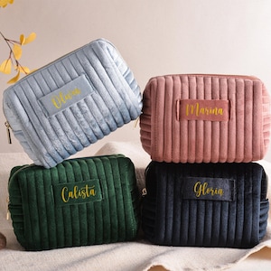 Gepersonaliseerde fluwelen make-uptas, aangepaste make-uptas, reistoilettas, kerstcadeau, cadeau voor haar, beste cadeau voor moeder, cadeau bruidsmeisjes