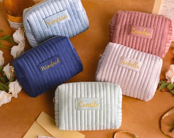 Personalized Velvet Makeup Bag, Custom Cosmetic Bag, Bridesmaid Travel Toiletry Bag