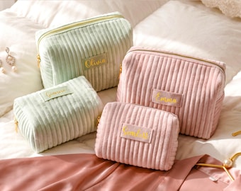 Benutzerdefinierte Samt Make-up Tasche, personalisierte Kosmetiktasche, Reise Kulturtasche, Brautjungfer Geschenk