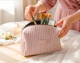 Personalized Velvet  Makeup Bag, Custom Cosmetic Bag, Bridesmaid Gift, Travel Toiletry Bag