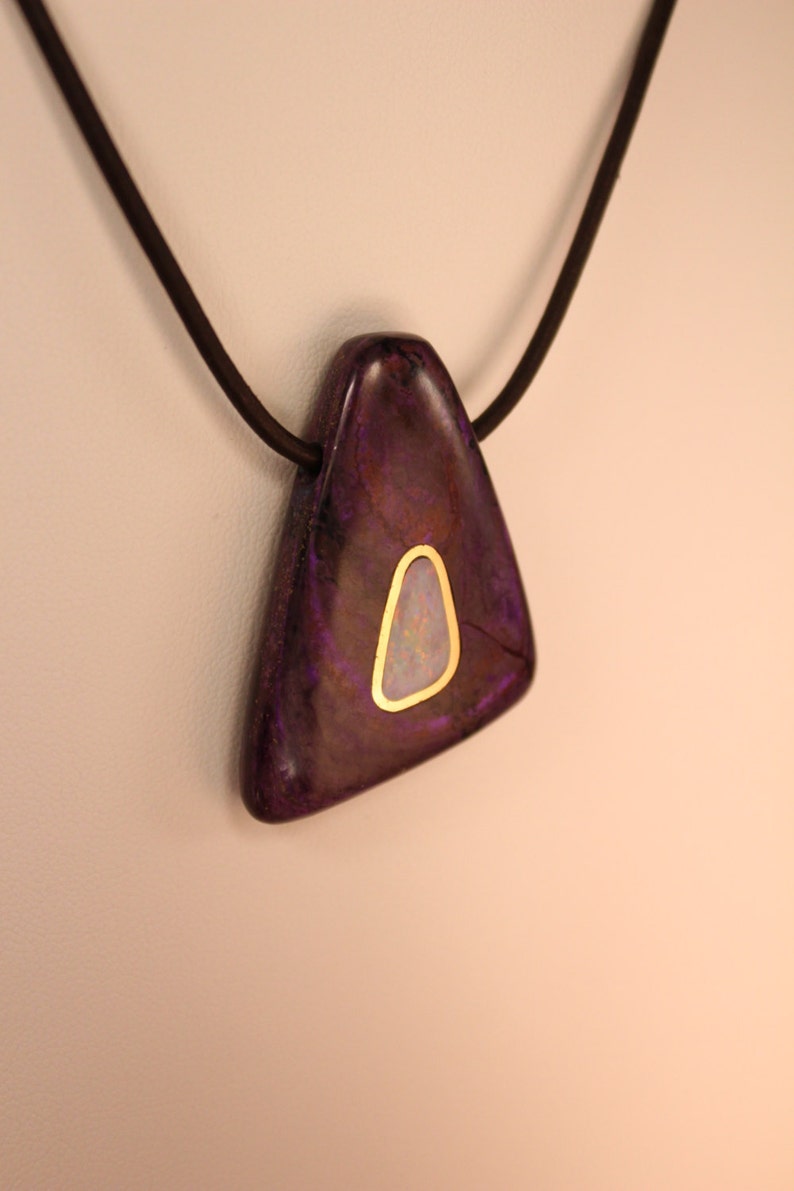 Sugelite /& Coober Pedy Opal 14K Gold Pendant