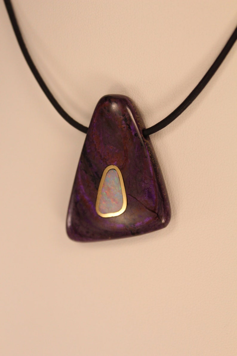 Sugelite /& Coober Pedy Opal 14K Gold Pendant
