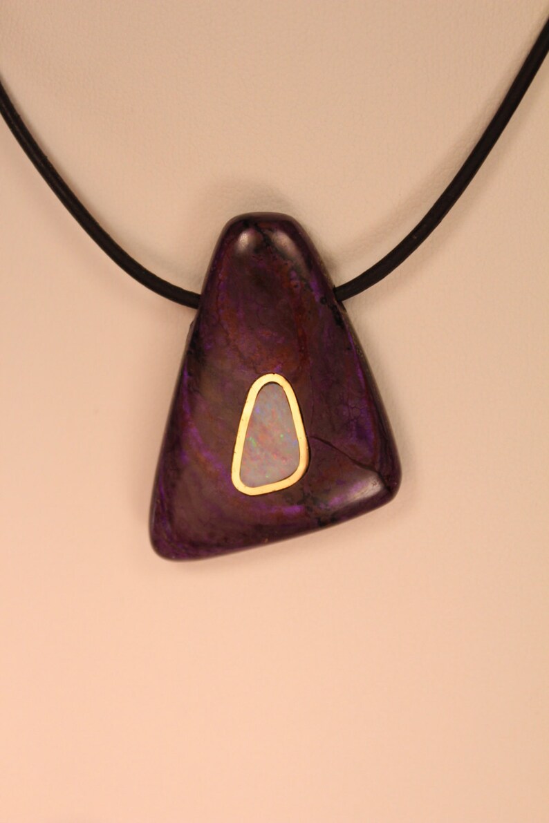 Sugelite /& Coober Pedy Opal 14K Gold Pendant