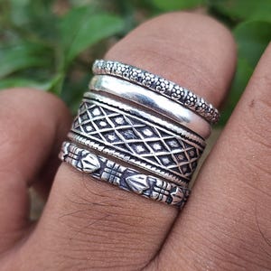 Set of 4 Rings – 925 Sterling Silver Ring Set – Statement Ring for Women – Stacking Rings – Multi Band Rings –  Boho Ring Jewelry Set