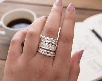 Handmade Sterling Silver Stacking Ring Set, Boho Minimalist Rings