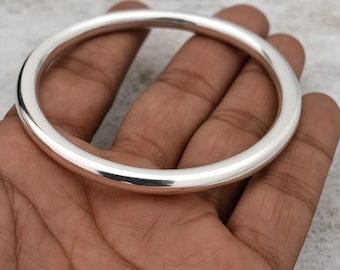 925 Sterling Silver Thick Dome Bangle | Unisex Minimalist Jewelry Gift