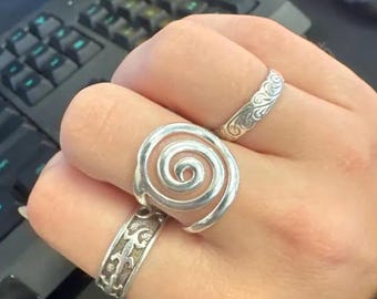 Sterling Silver Spiral Ring 925, Handmade Swirl Thumb Ring, Minimalist Boho Statement Ring, Adjustable Silver Wrap Ring, Gift for Her