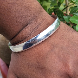 925 Sterling Silver Wide Dome Bangle | Handmade Bold Silver Cuff Bracelet | Minimalist Stackable Bangle | Boho Jewelry Gift for Her