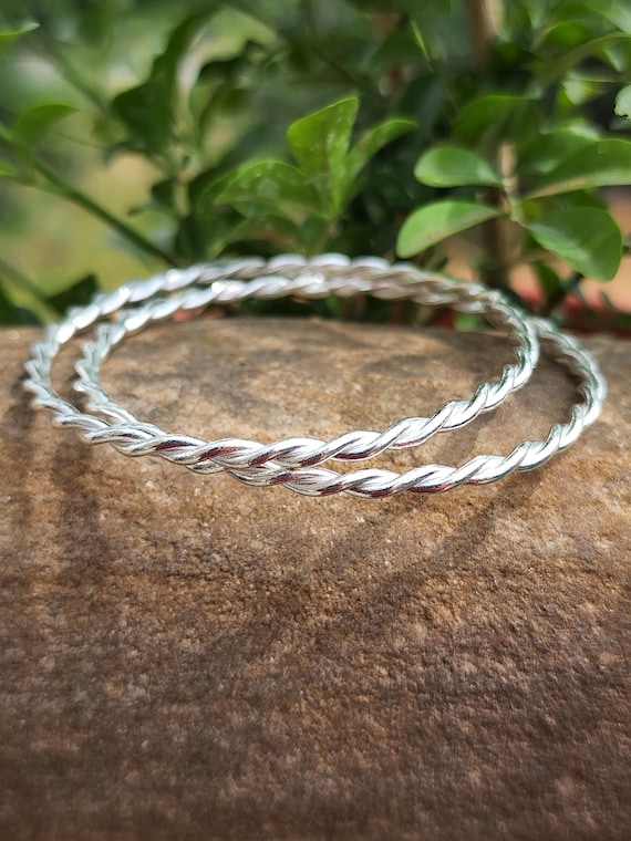 925 Sterling Silver Twisted Bangle Set |handmade Minimalist