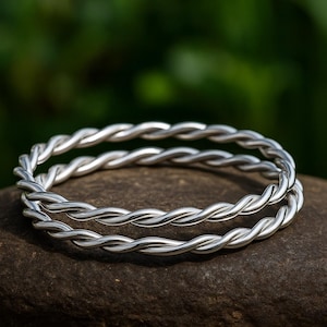 925 Sterling Silver Twisted Bangle Set of 2, Handmade Silver Stacking Bangles, Minimalist Jewelry Gift for Women, Everyday Silver Bracelets